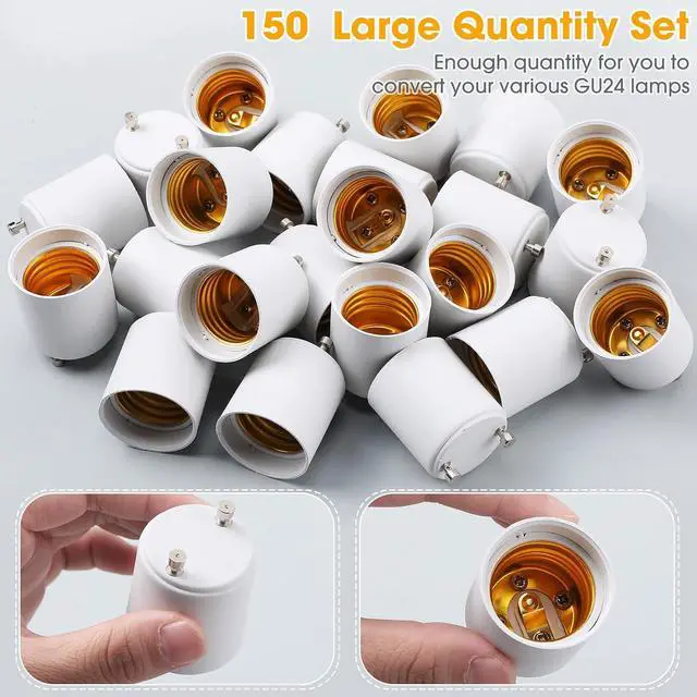 Alt view image 4 of 7 - 150 Pack Gu24 to E26 E27 Adapter Heat Resistant up to 320 Fire Resistant Converts Gu24 Bi-pin Based Fixture E26 E27 Standard Screw Socket Christmas Light Adapter