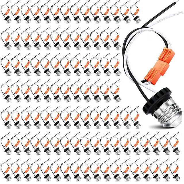 Main image of 100 Pcs E26 Socket Adapter, Medium Base Male Screw in Light Socket Pigtail for LED Recessed Lights