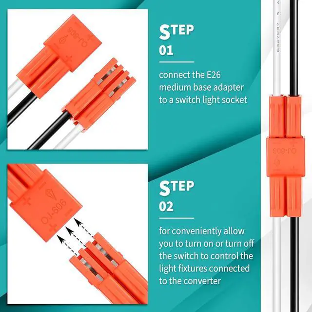 Alt view image 3 of 7 - 100 Pcs E26 Socket Adapter, Medium Base Male Screw in Light Socket Pigtail for LED Recessed Lights