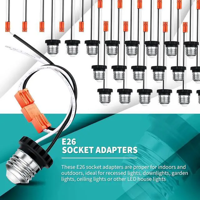 Alt view image 4 of 7 - 100 Pcs E26 Socket Adapter, Medium Base Male Screw in Light Socket Pigtail for LED Recessed Lights