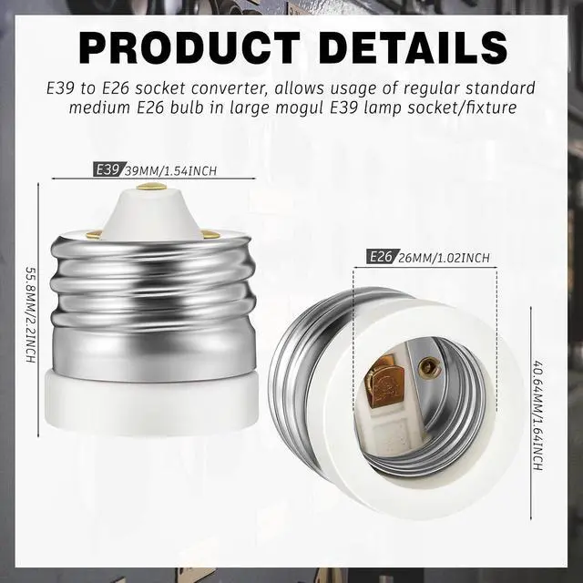Alt view image 2 of 6 - 10 Packs E39 to E26 Socket Converters, Ceramic Mogul E39 to Standard Medium E26 Screw Base Light Bulb Socket Converter Mogul Base Adapter Sockets Reducer, Maximum 660W and 200 Heat-resistant