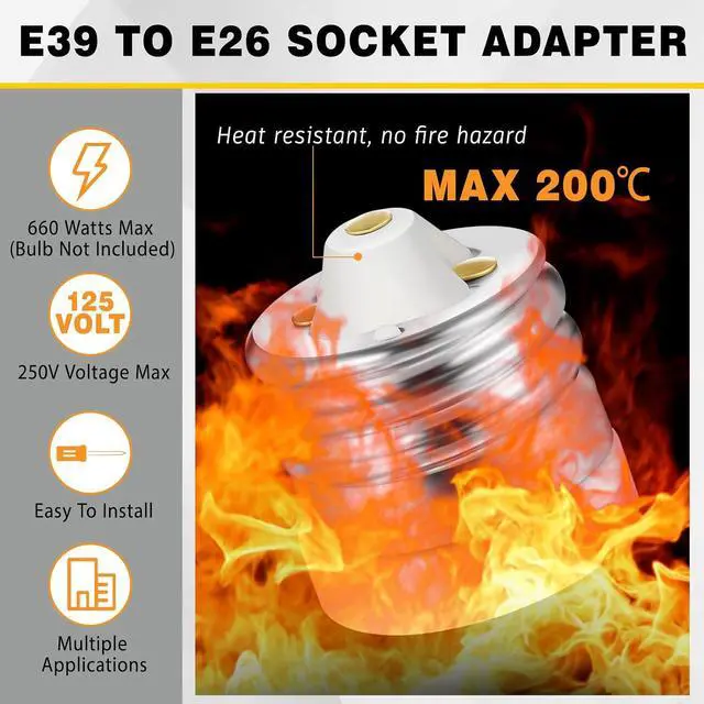 Alt view image 3 of 6 - 10 Packs E39 to E26 Socket Converters, Ceramic Mogul E39 to Standard Medium E26 Screw Base Light Bulb Socket Converter Mogul Base Adapter Sockets Reducer, Maximum 660W and 200 Heat-resistant