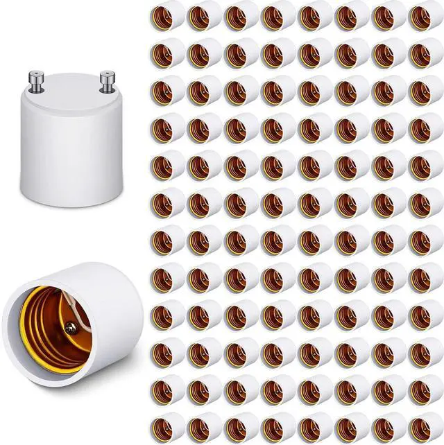 Main image of 100 Pack Gu24 to E26 E27 Adapter for Led Light Bulbs, Heat Resistant up to 392 Degrees Fahrenheit Fire Resistant Converts Gu24 Bi-Pin Based Fixture E26 E27 Standard Screw in Lamp Socket