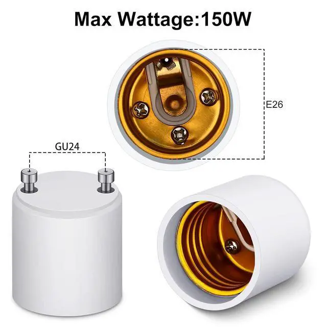 Alt view image 3 of 6 - 100 Pack Gu24 to E26 E27 Adapter for Led Light Bulbs, Heat Resistant up to 392 Degrees Fahrenheit Fire Resistant Converts Gu24 Bi-Pin Based Fixture E26 E27 Standard Screw in Lamp Socket