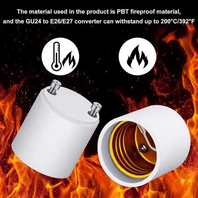 Alt view image 4 of 6 - 100 Pack Gu24 to E26 E27 Adapter for Led Light Bulbs, Heat Resistant up to 392 Degrees Fahrenheit Fire Resistant Converts Gu24 Bi-Pin Based Fixture E26 E27 Standard Screw in Lamp Socket