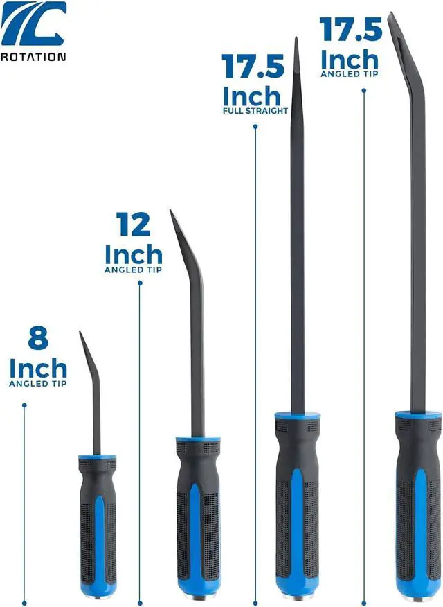 Alt view image 4 of 6 - 4-Piece Heavy Duty Pry Bar Set with Thicker Hammer Strike Cap and Angled Tip Ideal for Automotive Repair, Demolition, Nail Pulling