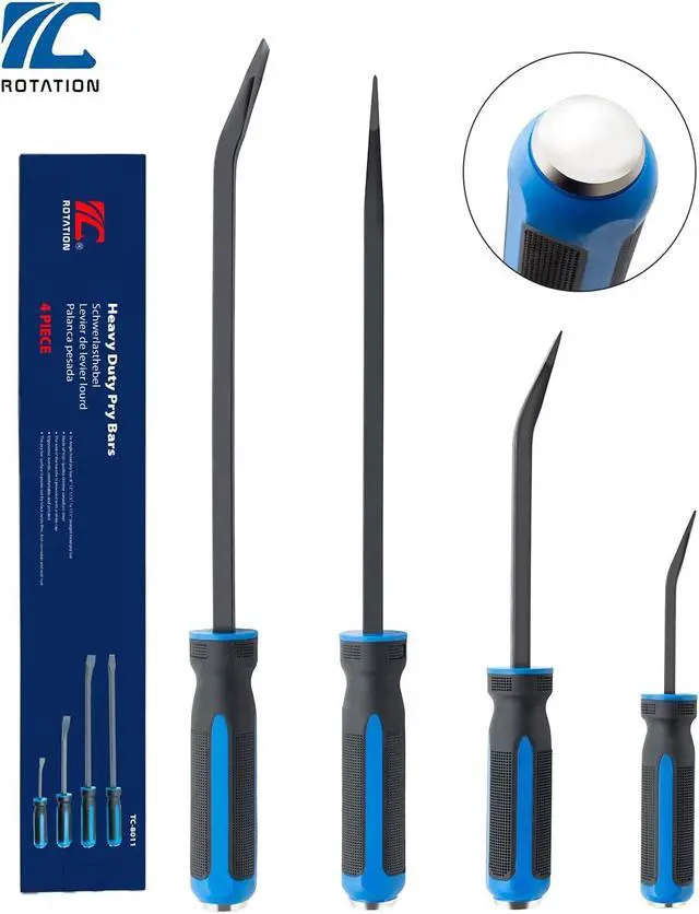 Alt view image 6 of 6 - 4-Piece Heavy Duty Pry Bar Set with Thicker Hammer Strike Cap and Angled Tip Ideal for Automotive Repair, Demolition, Nail Pulling
