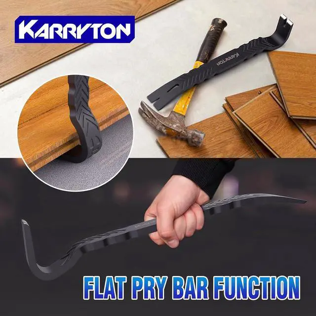Alt view image 6 of 7 - 4-Piece Heavy-Duty Pry Bar Set 12" & 10" Utility Claw Pry Bars, 15" Flat Pry Bar, 8" End Cutting Pliers | CR-V Steel Nail Puller Tool with Hammer-Function & Ergonomic Grip