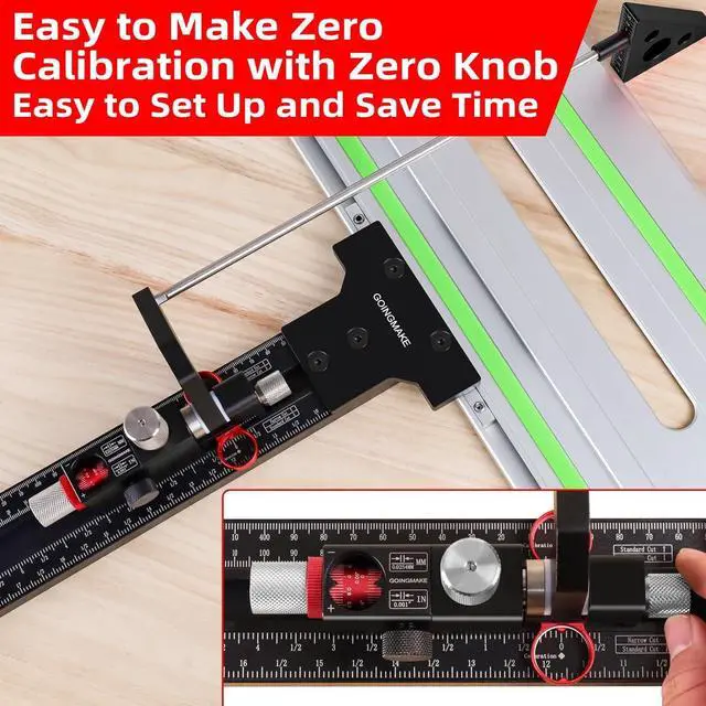 Alt view image 4 of 7 - Track Saw Parallel Guide System with Mirco Adjustable Flip Stop and Zero Calibration for Woodworking Repeatable Rip Cuts for Track Saw Guide Rail Compatible with Festool,Makita,Milwaukee