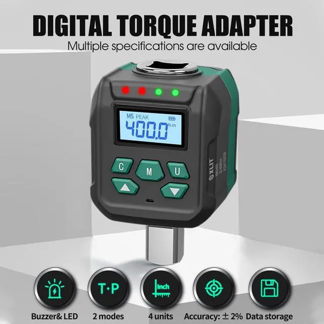 Alt view image 2 of 7 - 1/2" Digital Torque Adapter Set with Socket Adapters (1/4", 3/8") - 2% Accuracy, 8.8-295 ft-lb, Buzzer & LED Alerts, Working with Ratchet Wrench, Breaker Bar - for Automotive, Motorcycle & Car