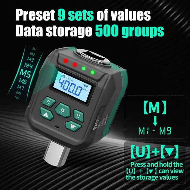 Alt view image 6 of 7 - 1/2" Digital Torque Adapter Set with Socket Adapters (1/4", 3/8") - 2% Accuracy, 8.8-295 ft-lb, Buzzer & LED Alerts, Working with Ratchet Wrench, Breaker Bar - for Automotive, Motorcycle & Car
