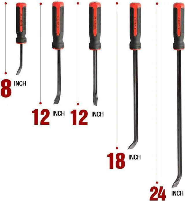 Alt view image 2 of 7 - Pry Bar Set, 5-Piece Heavy Duty Pry Bars with Thicker Strike Caps, Mechanic Hand Tools for Automotive, Demolition, Nail Puller, Crowbar