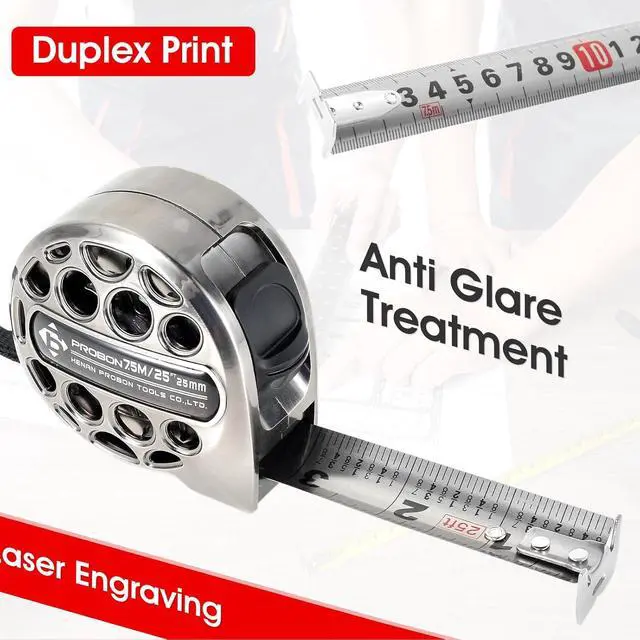 Alt view image 2 of 7 - 2 Pcs 7.5M/25FT Stainless Steel Measuring Tape, Retractable Metric Ruler Self-Lock Hollow Design Tape Measure, Double Side Scale Measurement Tapes Anti-Fall Titanium Tape Measure for Woodworking