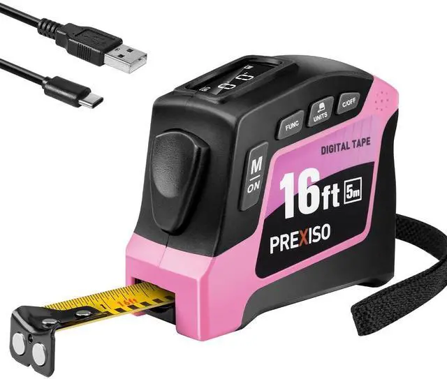 Main image of 2-in-1 Digital Tape Measure - 16Ft Pink Digital Measuring Tape Rechargeable, Ft/Ft+in/in/M/CM/MM Unit - Metric & Inches Retractable Electronic Tape Measure Auto Lock, Pythagorean, Area, Volume
