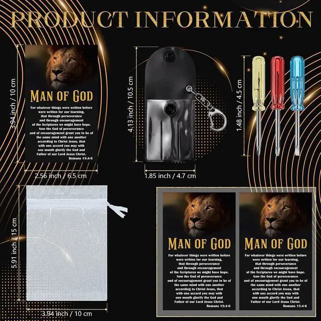 Alt view image 3 of 7 - 30 Sets Man of God Father's Day Christian Gifts Bulk Mini Screwdriver Keychain Retractable Tape Measure Keychains Mini Screwdrivers in Pouch with Bible Verse Card for Men Father Church Gifts