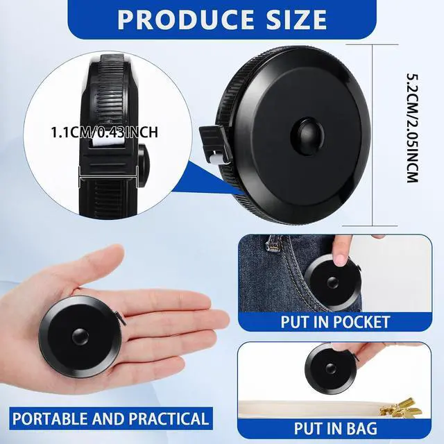 Alt view image 2 of 7 - 200 Pcs Tape Measure - 60 Inch Retractable Measuring Tape for Body, Fabric, Sewing, Tailor, Cloth, Knitting, Craft, Weight Loss Measurements - Black Dual Sided