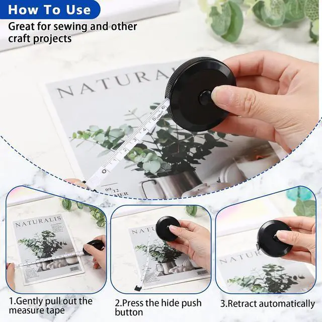 Alt view image 4 of 7 - 200 Pcs Tape Measure - 60 Inch Retractable Measuring Tape for Body, Fabric, Sewing, Tailor, Cloth, Knitting, Craft, Weight Loss Measurements - Black Dual Sided