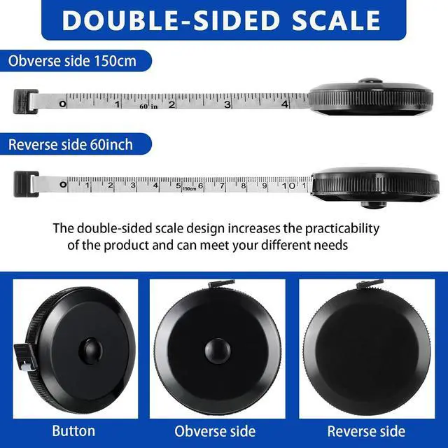 Alt view image 3 of 7 - 200 Pcs Tape Measure - 60 Inch Retractable Measuring Tape for Body, Fabric, Sewing, Tailor, Cloth, Knitting, Craft, Weight Loss Measurements - Black Dual Sided