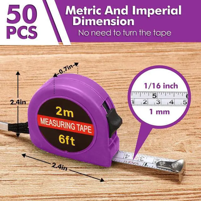 Alt view image 2 of 7 - 50 Pcs Small Tape Measure Bulk 6 Ft 2M Mini Measuring Retractable Metric Tape Measure and Inch, Portable Easy to Read Measurement for Adults Prizes Construction Tool Party Favors(Purple)