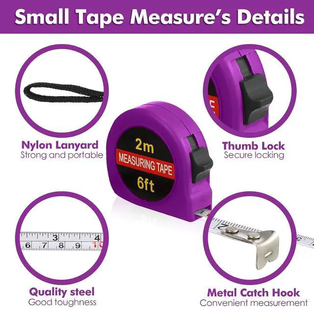 Alt view image 3 of 7 - 50 Pcs Small Tape Measure Bulk 6 Ft 2M Mini Measuring Retractable Metric Tape Measure and Inch, Portable Easy to Read Measurement for Adults Prizes Construction Tool Party Favors(Purple)