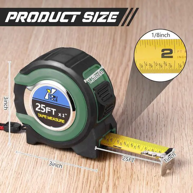 Alt view image 2 of 6 - 10 Pack Tape Measure with Fractions 1/8 Steel Measuring Tape Retractable Easy Read Measurement Ruler Steel Power Blade (25 ft X 1 in,Green)