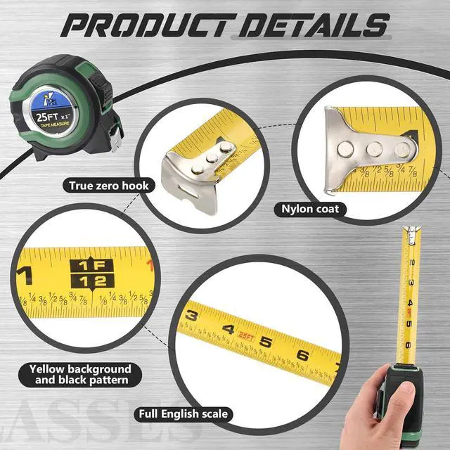 Alt view image 3 of 6 - 10 Pack Tape Measure with Fractions 1/8 Steel Measuring Tape Retractable Easy Read Measurement Ruler Steel Power Blade (25 ft X 1 in,Green)