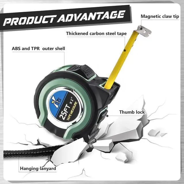 Alt view image 4 of 6 - 10 Pack Tape Measure with Fractions 1/8 Steel Measuring Tape Retractable Easy Read Measurement Ruler Steel Power Blade (25 ft X 1 in,Green)