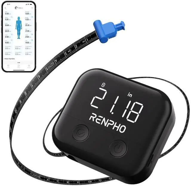Main image of Smart Body Measuring Tape, Rechargeable Tape Measure with LED Display, Measuring Tape for Body Measurements with App for Weight Loss & Fitness Shape, Retractable, 60in /150cm, Black