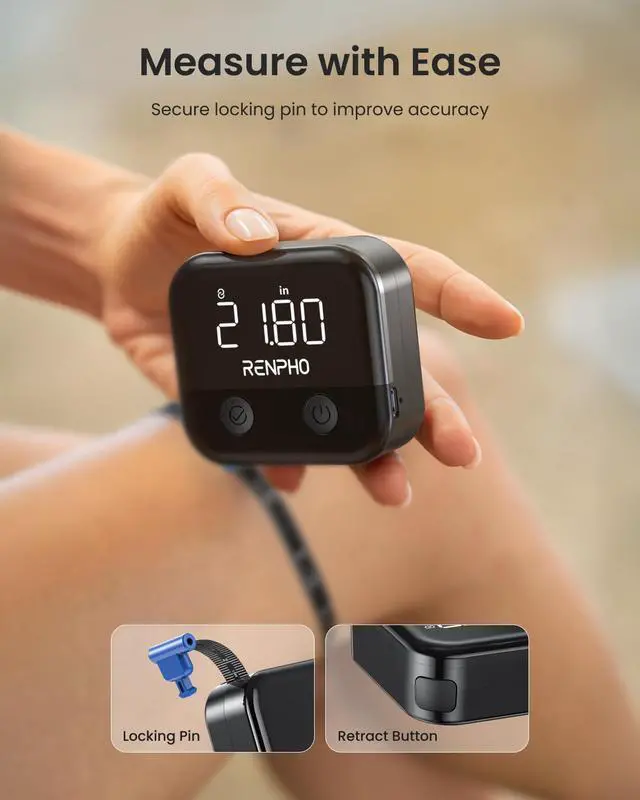 Alt view image 5 of 7 - Smart Body Measuring Tape, Rechargeable Tape Measure with LED Display, Measuring Tape for Body Measurements with App for Weight Loss & Fitness Shape, Retractable, 60in /150cm, Black