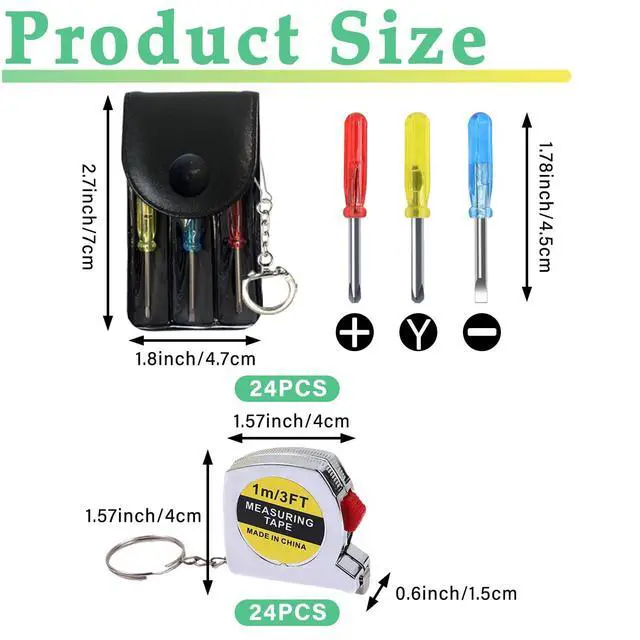 Alt view image 2 of 6 - 48 Pcs Mini Screwdriver Keychain Tape Measure Keychains Set Keychain Tape Measure Mini Screwdrivers in Pouch Keychain for Birthday Party Favors Adult Tool Party Prize for Father's Men Gifts