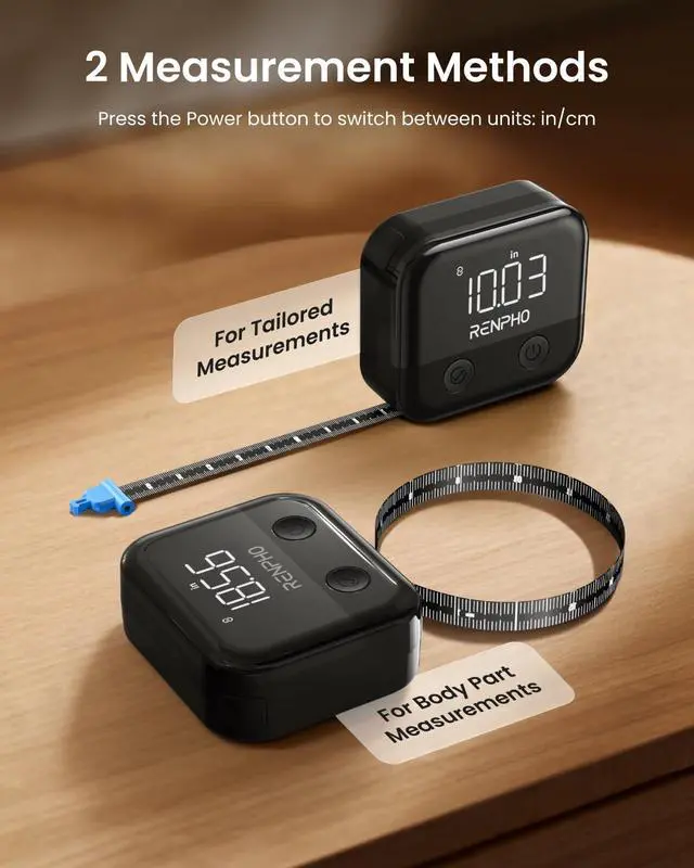 Alt view image 7 of 7 - Smart Body Measuring Tape, Rechargeable Tape Measure with LED Display, Measuring Tape for Body Measurements with App for Weight Loss & Fitness Shape, Retractable, 60in /150cm, Black