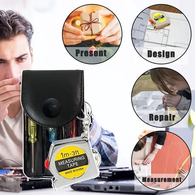 Alt view image 4 of 6 - 48 Pcs Mini Screwdriver Keychain Tape Measure Keychains Set Keychain Tape Measure Mini Screwdrivers in Pouch Keychain for Birthday Party Favors Adult Tool Party Prize for Father's Men Gifts
