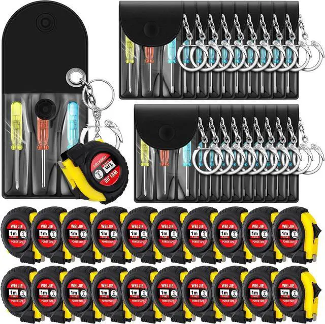 Main image of 40 Pcs Mini Tape Measure Keychain Bulk Mini Screwdriver Keychain Set Adult Tool Party Prize for Father's Men Gifts