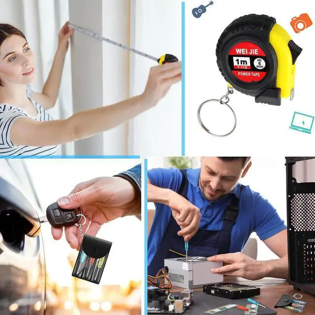Alt view image 5 of 6 - 60 Pcs Mini Tape Measure Keychain Bulk Mini Screwdriver Keychain Set Adult Tool Party Prize for Father's Men Gifts