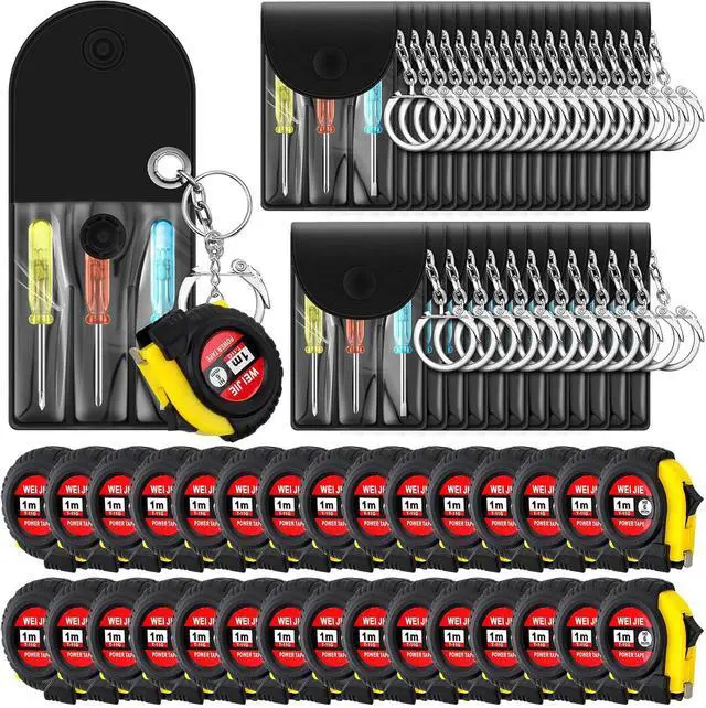 Main image of 60 Pcs Mini Tape Measure Keychain Bulk Mini Screwdriver Keychain Set Adult Tool Party Prize for Father's Men Gifts