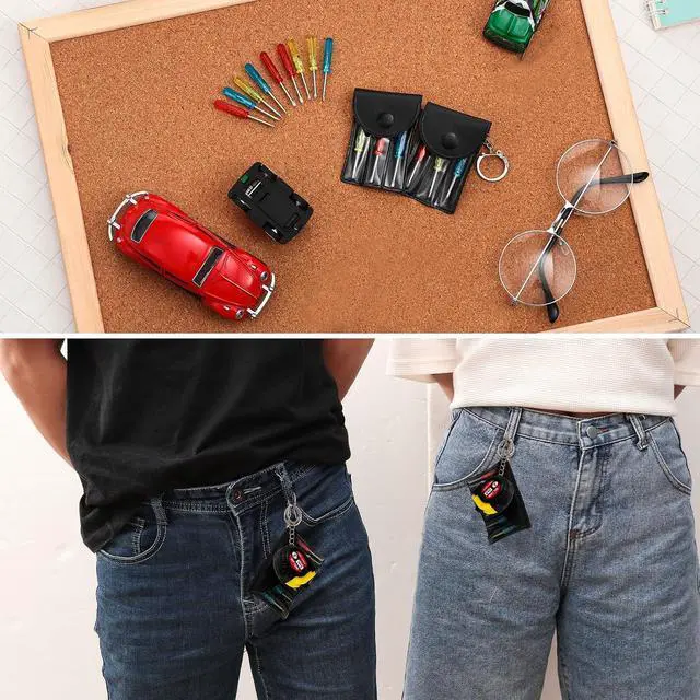 Alt view image 6 of 6 - 60 Pcs Mini Tape Measure Keychain Bulk Mini Screwdriver Keychain Set Adult Tool Party Prize for Father's Men Gifts