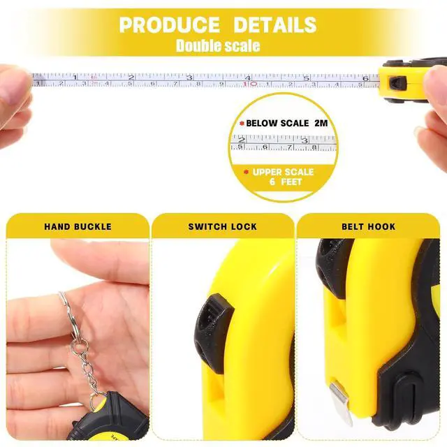 Alt view image 3 of 6 - 50 Pcs 6ft/2 Meter Mini Measuring Tape Keychains Small Measure Keychain Bulk Set Functional Mini Retractable Measuring Tape Keychains with Slide Lock for Engineer Crafter(Classic,Yellow)