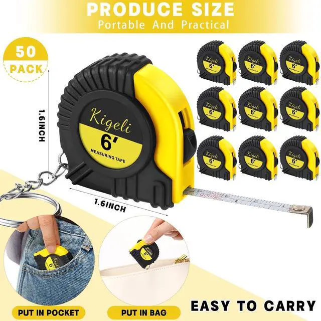Alt view image 2 of 6 - 50 Pcs 6ft/2 Meter Mini Measuring Tape Keychains Small Measure Keychain Bulk Set Functional Mini Retractable Measuring Tape Keychains with Slide Lock for Engineer Crafter(Classic,Yellow)