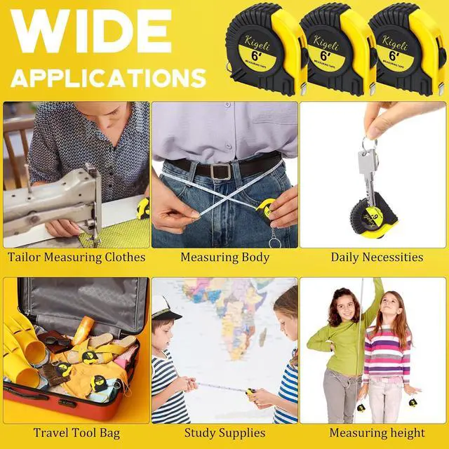 Alt view image 5 of 6 - 50 Pcs 6ft/2 Meter Mini Measuring Tape Keychains Small Measure Keychain Bulk Set Functional Mini Retractable Measuring Tape Keychains with Slide Lock for Engineer Crafter(Classic,Yellow)