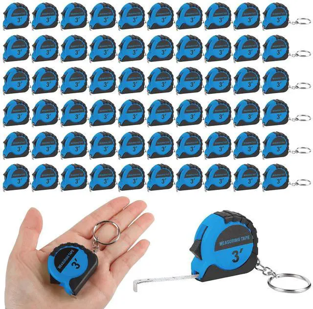 Main image of 60 Pcs Mini Measuring Tape Keychains 3 Ft Small Tape Measure Inch Metric Scale Bulk with Lock Steel Easy Read Pocket for Party Favors Birthday Daily UseBlue (Blue)