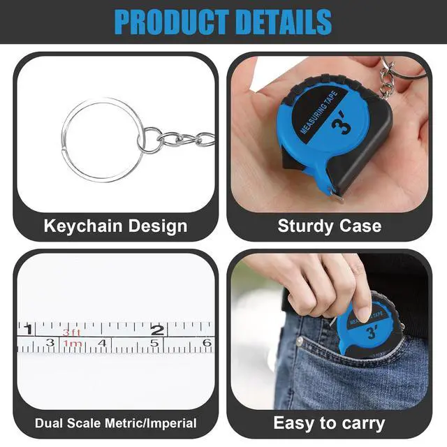 Alt view image 3 of 6 - 60 Pcs Mini Measuring Tape Keychains 3 Ft Small Tape Measure Inch Metric Scale Bulk with Lock Steel Easy Read Pocket for Party Favors Birthday Daily UseBlue (Blue)