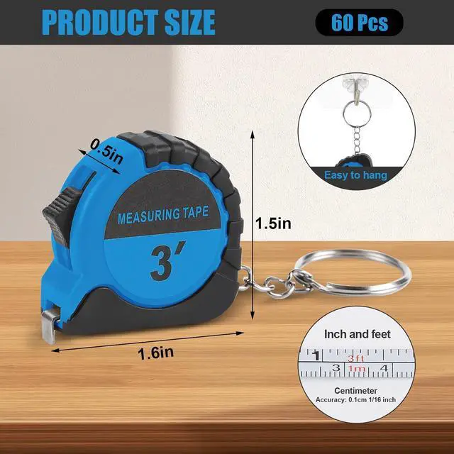 Alt view image 2 of 6 - 60 Pcs Mini Measuring Tape Keychains 3 Ft Small Tape Measure Inch Metric Scale Bulk with Lock Steel Easy Read Pocket for Party Favors Birthday Daily UseBlue (Blue)
