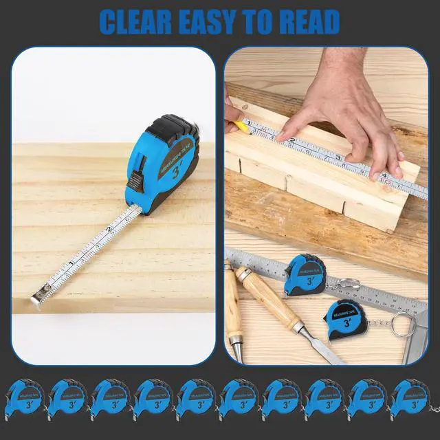 Alt view image 6 of 6 - 60 Pcs Mini Measuring Tape Keychains 3 Ft Small Tape Measure Inch Metric Scale Bulk with Lock Steel Easy Read Pocket for Party Favors Birthday Daily UseBlue (Blue)