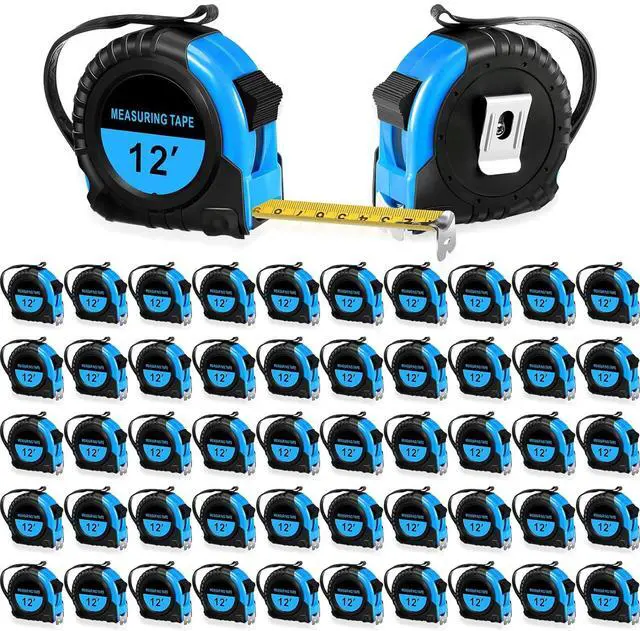 Main image of 50 Pieces Tape Measure Retractable and Easy Read with Fractions Marked Easy Read Basics Self Locking Measuring Tape Bulk for Engineer Contractors(12 Ft,Blue)