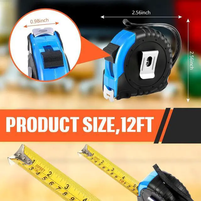 Alt view image 2 of 7 - 50 Pieces Tape Measure Retractable and Easy Read with Fractions Marked Easy Read Basics Self Locking Measuring Tape Bulk for Engineer Contractors(12 Ft,Blue)