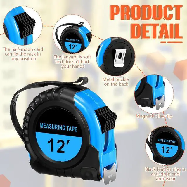 Alt view image 3 of 7 - 50 Pieces Tape Measure Retractable and Easy Read with Fractions Marked Easy Read Basics Self Locking Measuring Tape Bulk for Engineer Contractors(12 Ft,Blue)