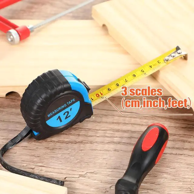 Alt view image 4 of 7 - 50 Pieces Tape Measure Retractable and Easy Read with Fractions Marked Easy Read Basics Self Locking Measuring Tape Bulk for Engineer Contractors(12 Ft,Blue)
