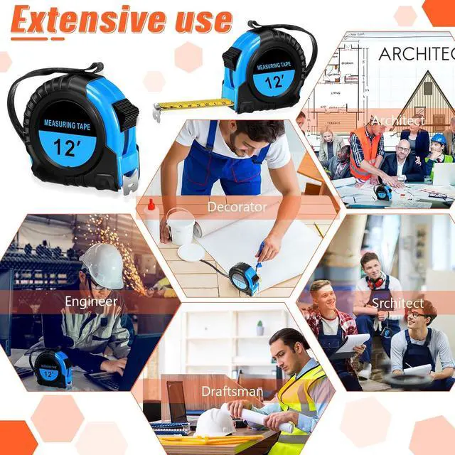 Alt view image 5 of 7 - 50 Pieces Tape Measure Retractable and Easy Read with Fractions Marked Easy Read Basics Self Locking Measuring Tape Bulk for Engineer Contractors(12 Ft,Blue)