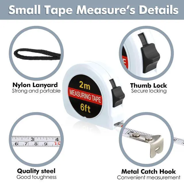 Alt view image 3 of 7 - 50 Pcs Small Tape Measure Bulk 6 Ft 2M Mini Measuring Retractable Metric Tape Measure and Inch, Portable Easy to Read Measurement for Adults Prizes Construction Tool Party Favors (White)