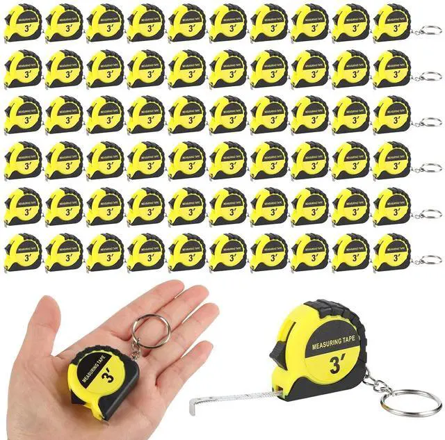 Main image of 60 Pcs Mini Measuring Tape Keychains 3 Ft Small Tape Measure Inch Metric Scale Bulk with Lock Steel Easy Read Pocket for Party Favors Birthday Daily UseYellow